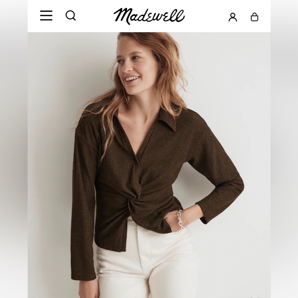 Madewell Olive Twist-Front Blouse